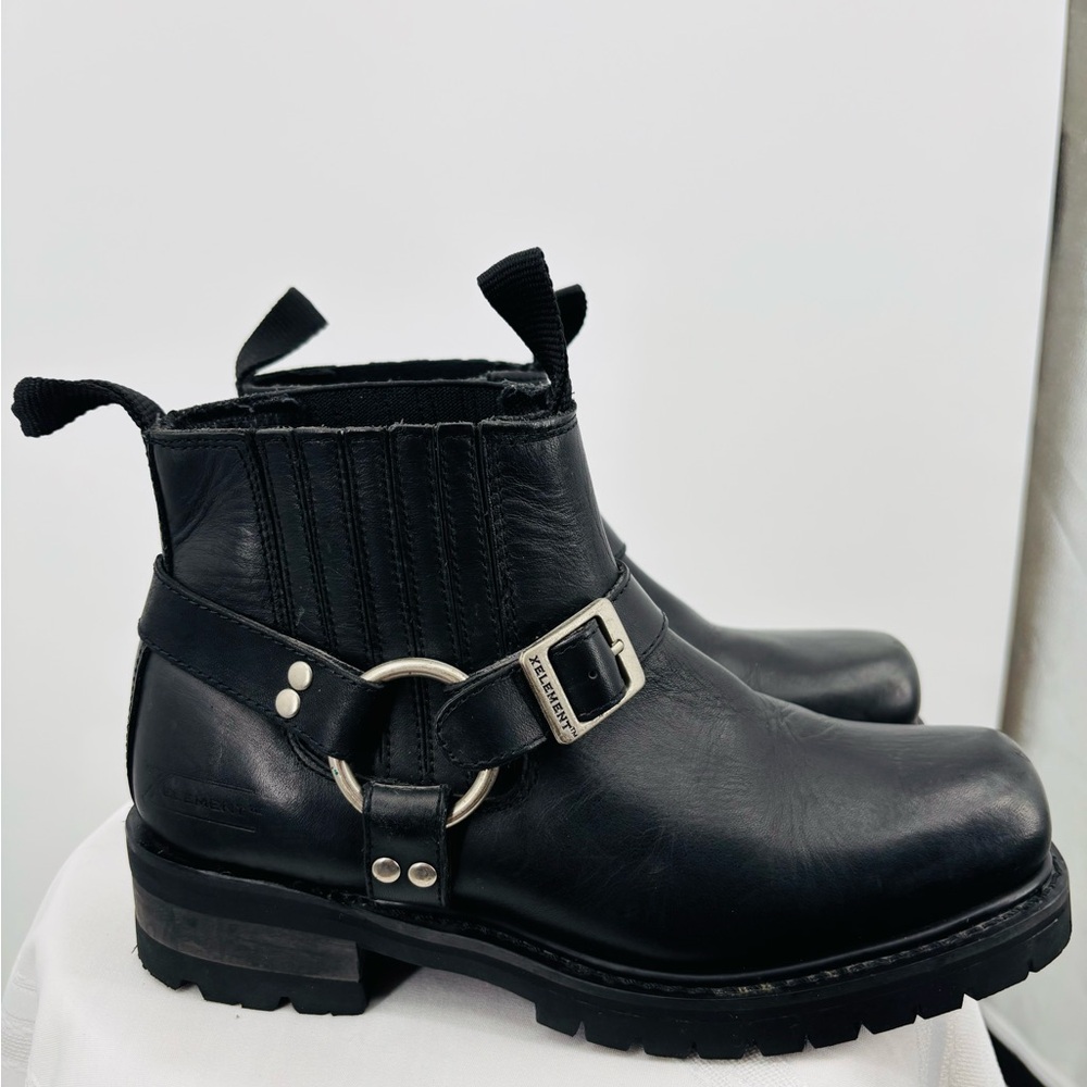 Xelement Biker Motorcycle Black Leather Ankle Boot, Size 8.5
